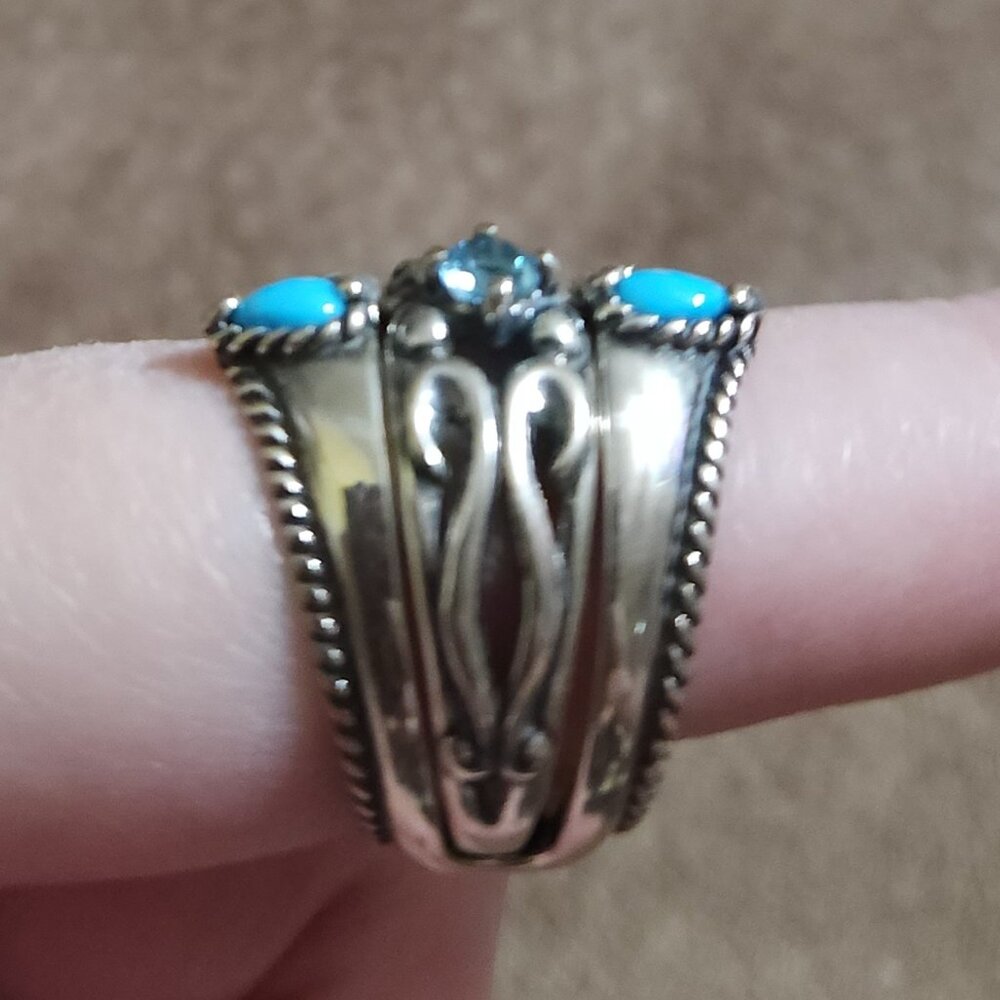 Women's 3 piece Sterling Silver Sleeping Beauty Turquoise ring